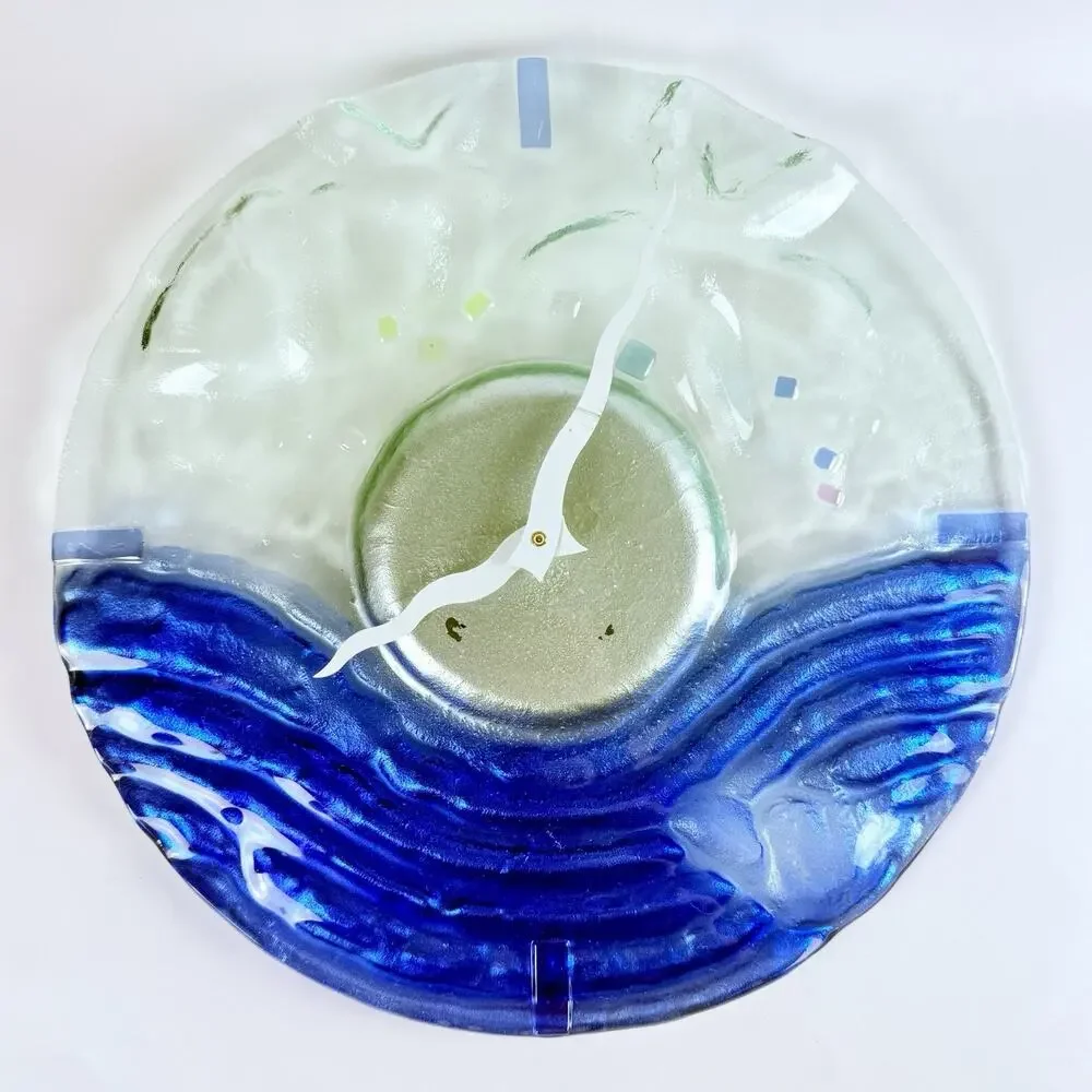 Art Glass Wall Clock Ocean Wave Handmade 11.5